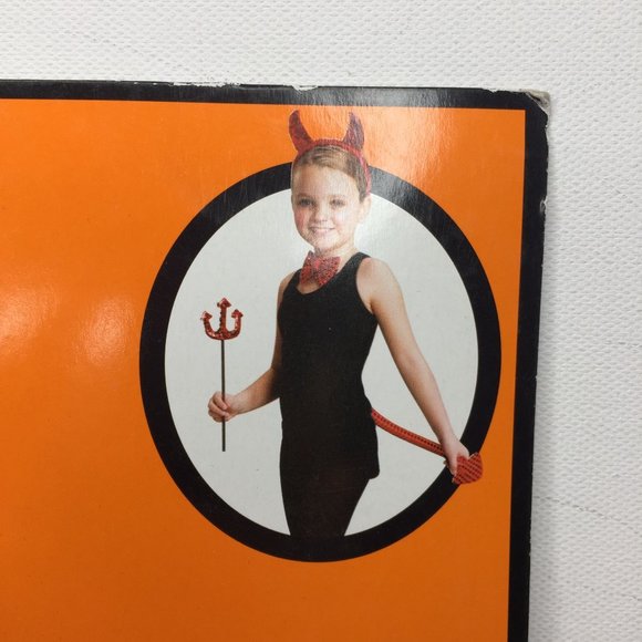 Halloween Child Red Devil Costume Kit Horns Headband Bow Tie Tail Pitchfork - Picture 3 of 5